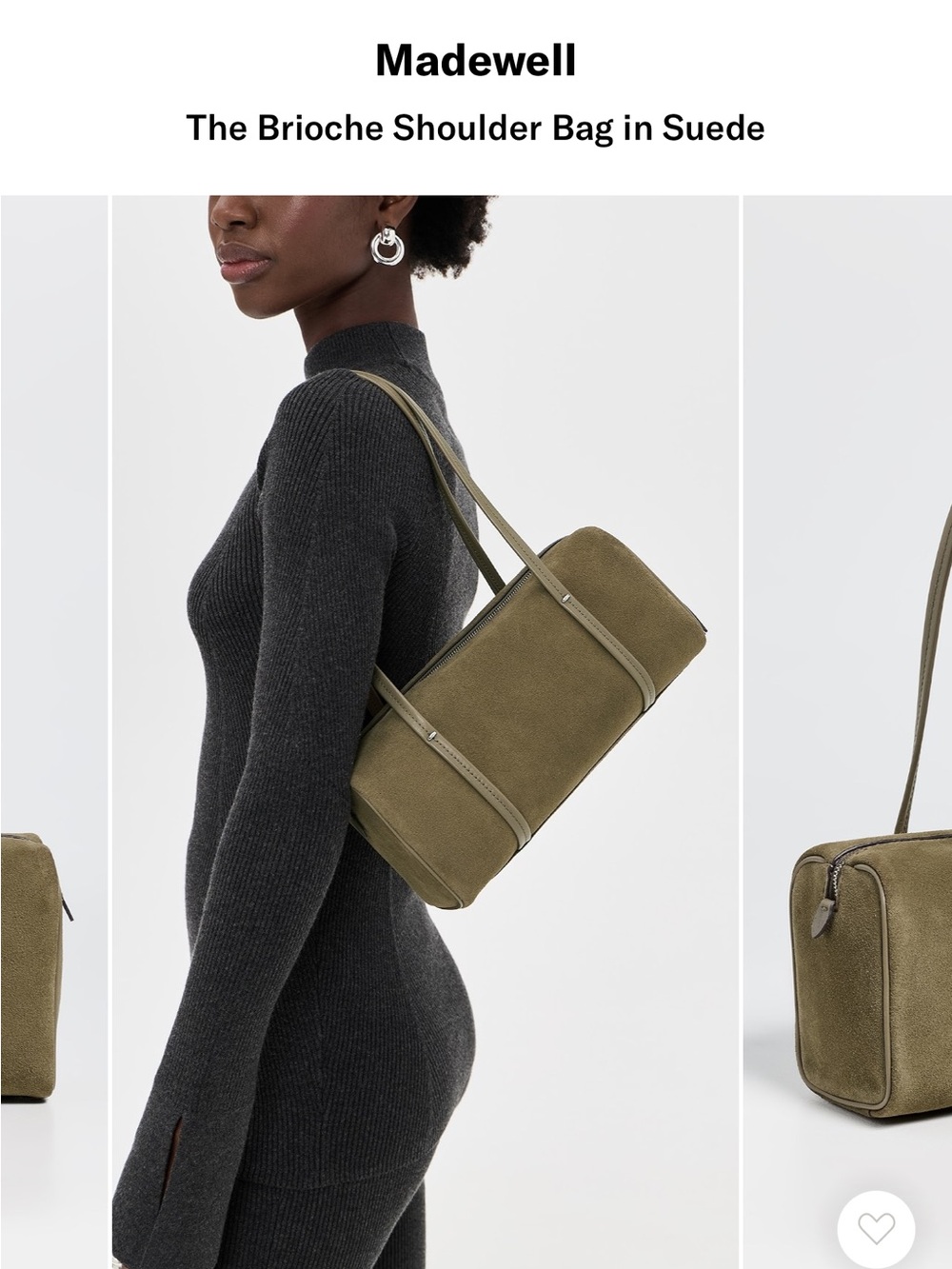 NWT Madewell Suede Brioche Shoulder Bag in Olive Green